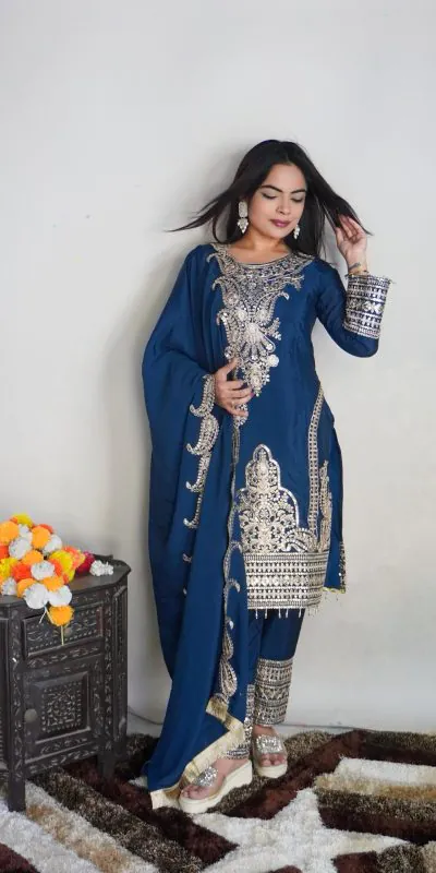 SRK 5149 Blue Color Pure Chinnon Silk Embroidery Sequence Salwar Suit Wedding, Party, Festive, Events Expected Delivery 4-6 Working Days @ 2049/- | Jump Suits, Salwar suit, Casual Suits, Creative suits, Designer Suits, Palazzo Suits, Party Wear Suits, Patiala Suits, Straight Suits