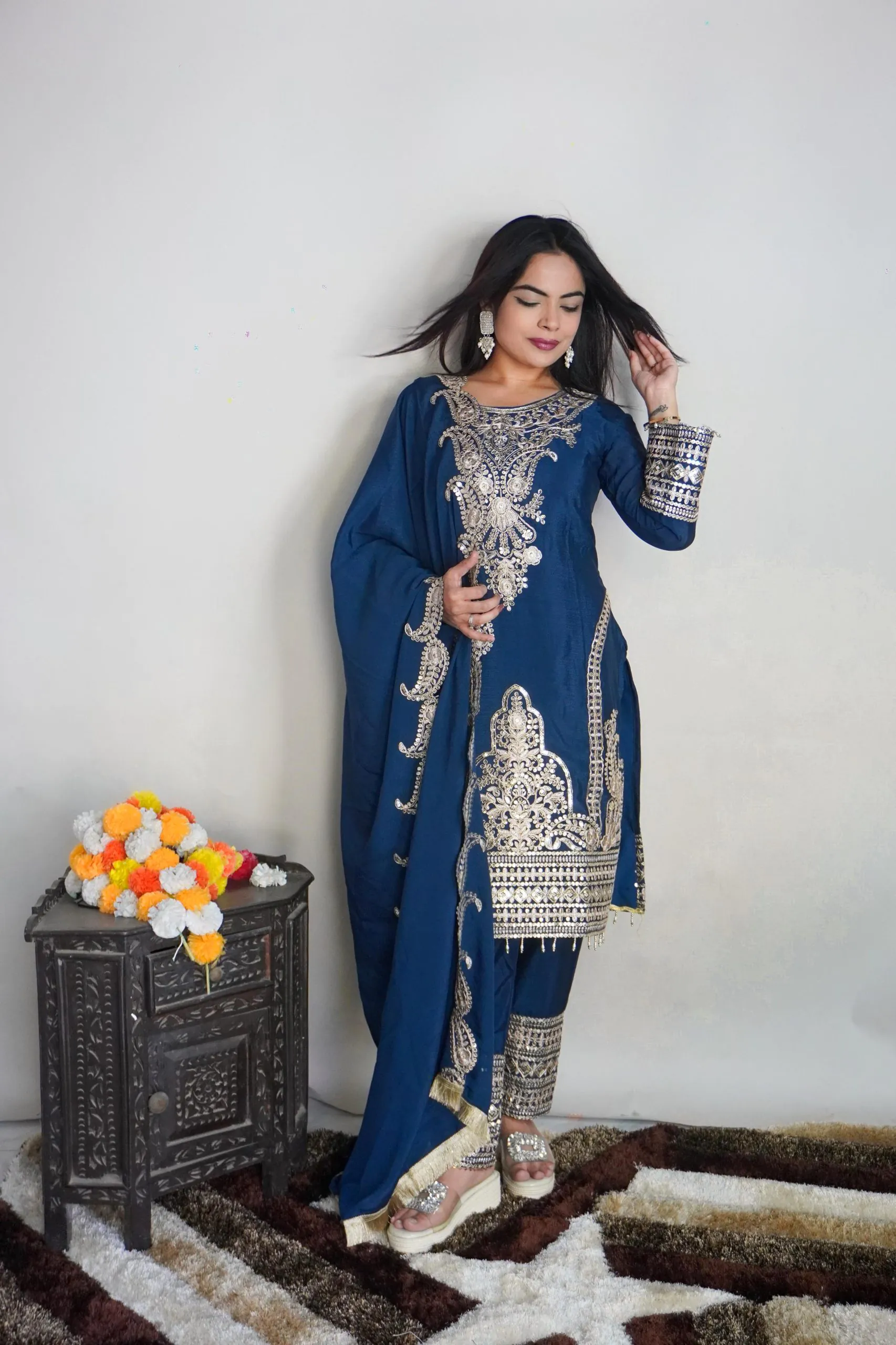 SRK 5149 Blue Color Pure Chinnon Silk Embroidery Sequence Salwar Suit Wedding, Party, Festive, Events Expected Delivery 4-6 Working Days @ 2049/- | Jump Suits, Salwar suit, Casual Suits, Creative suits, Designer Suits, Palazzo Suits, Party Wear Suits, Patiala Suits, Straight Suits