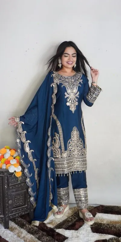 SRK 5149 Blue Color Pure Chinnon Silk Embroidery Sequence Salwar Suit Wedding, Party, Festive, Events Expected Delivery 4-6 Working Days @ 2049/- | Jump Suits, Salwar suit, Casual Suits, Creative suits, Designer Suits, Palazzo Suits, Party Wear Suits, Patiala Suits, Straight Suits