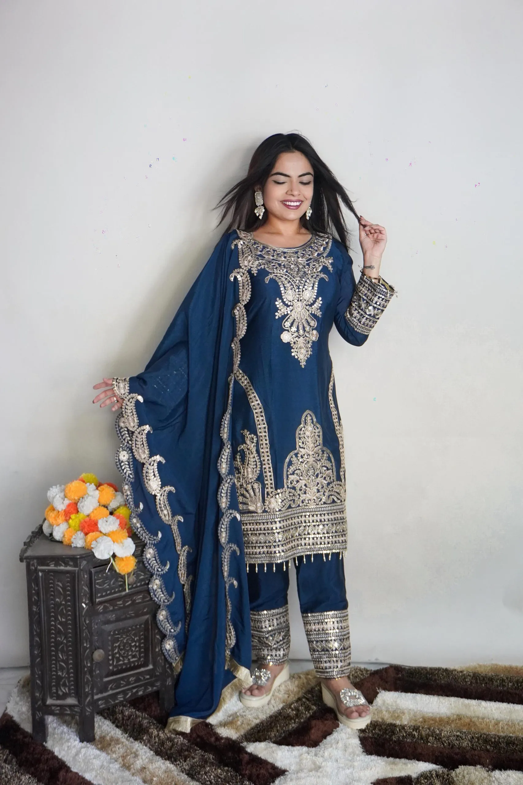 SRK 5149 Blue Color Pure Chinnon Silk Embroidery Sequence Salwar Suit Wedding, Party, Festive, Events Expected Delivery 4-6 Working Days @ 2049/- | Jump Suits, Salwar suit, Casual Suits, Creative suits, Designer Suits, Palazzo Suits, Party Wear Suits, Patiala Suits, Straight Suits
