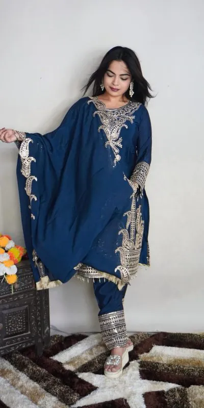 SRK 5149 Blue Color Pure Chinnon Silk Embroidery Sequence Salwar Suit Wedding, Party, Festive, Events Expected Delivery 4-6 Working Days @ 2049/- | Jump Suits, Salwar suit, Casual Suits, Creative suits, Designer Suits, Palazzo Suits, Party Wear Suits, Patiala Suits, Straight Suits