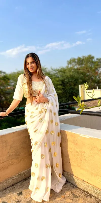 JR 589 White Color Georgette Embroidery Sequence work with folo piping Saree Casual, Wedding, Festive, Events . Expected Delivery  4-6 Working Days @1599/- | Designer Sarees, Sarees, Bollywood Sarees, Creative Sarees, Embroidered Sarees, Ethnic Saree, Modern Digital sarees, Party Wear Sarees