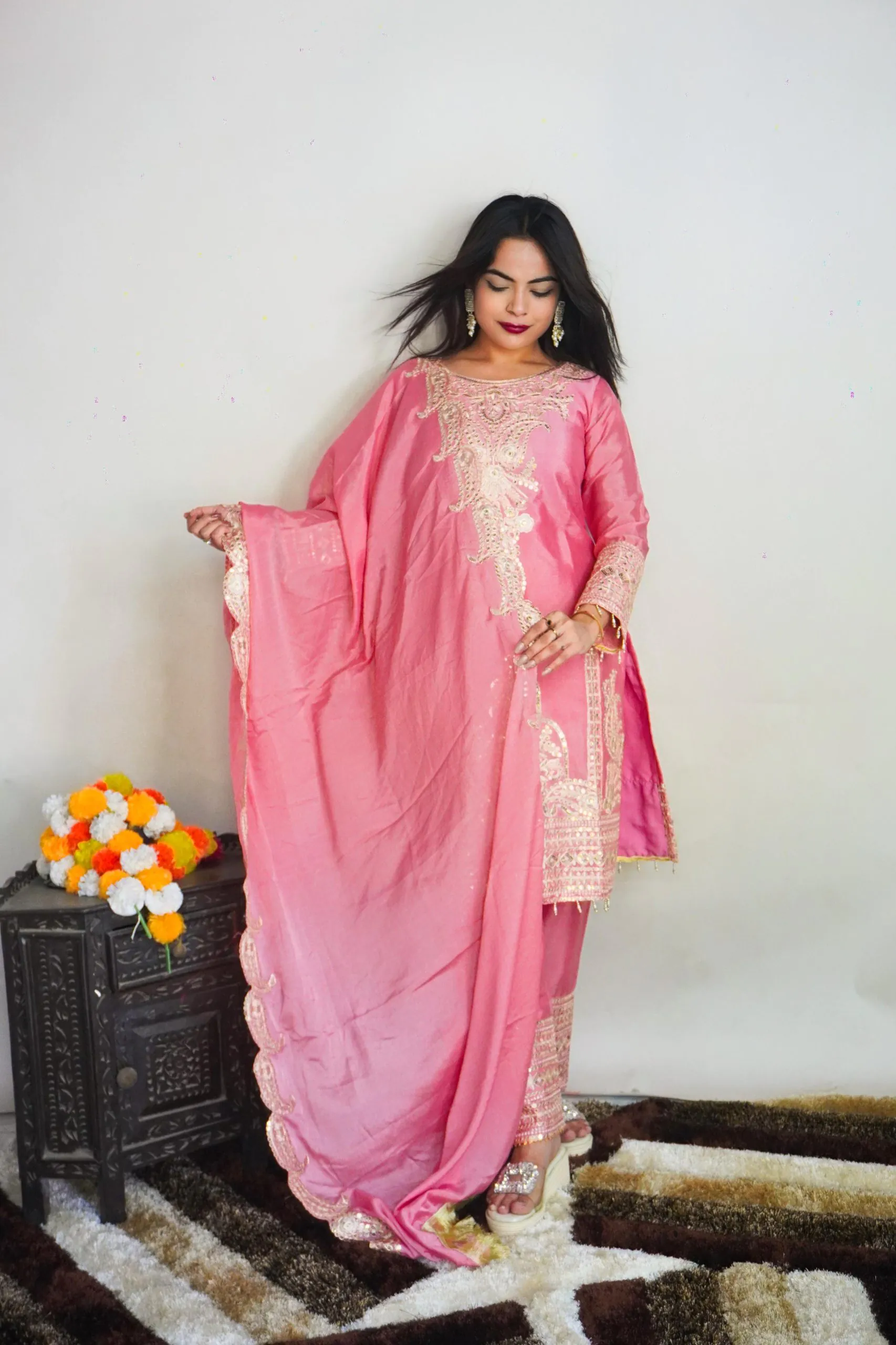 SRK 5149 Pink Color Pure Chinnon Silk Embroidery Sequence Salwar Suit Wedding, Party, Festive, Events Expected Delivery 4-6 Working Days @ 2049/- | Jump Suits, Salwar suit, Casual Suits, Creative suits, Designer Suits, Palazzo Suits, Party Wear Suits, Patiala Suits, Straight Suits