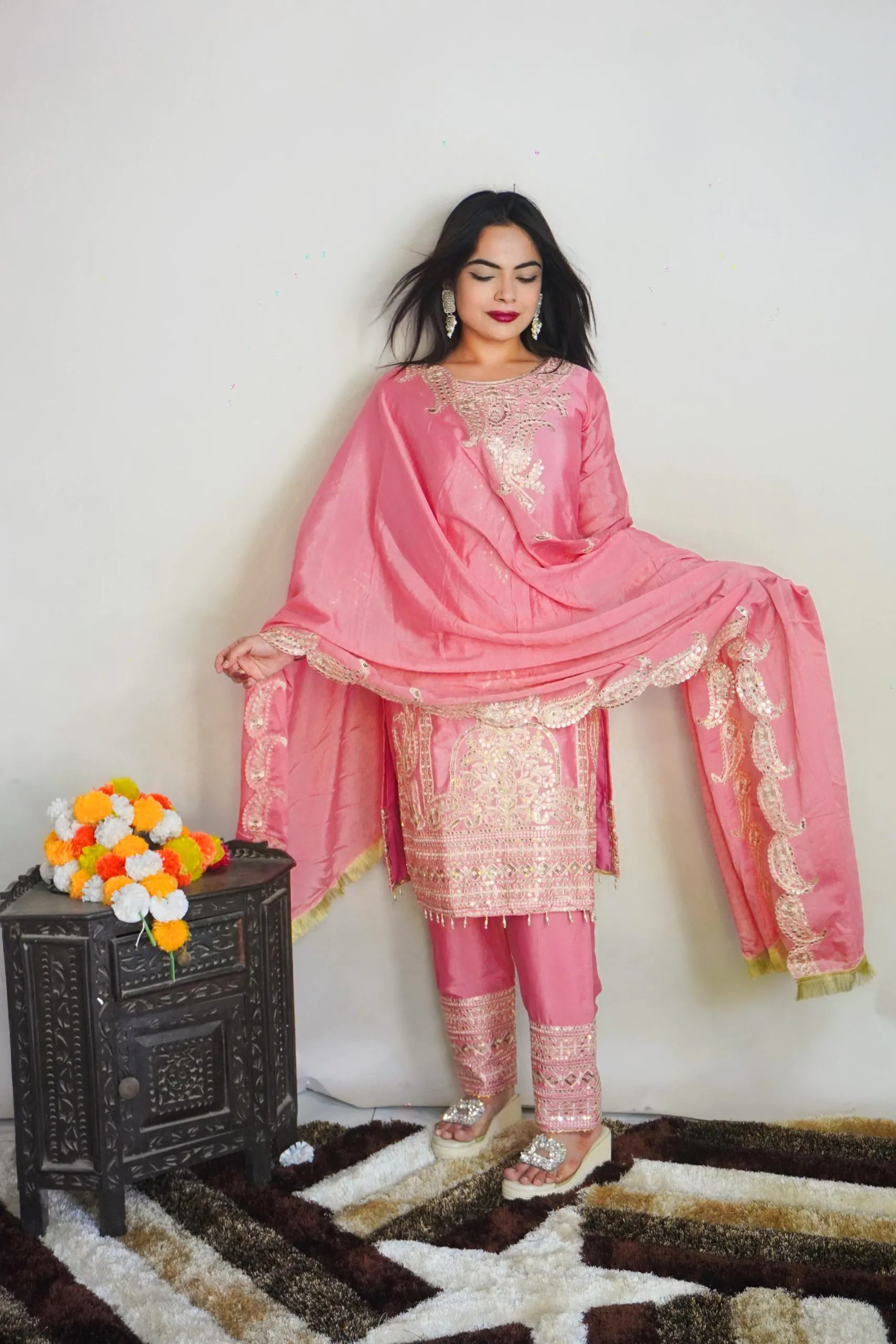 SRK 5149 Pink Color Pure Chinnon Silk Embroidery Sequence Salwar Suit Wedding, Party, Festive, Events Expected Delivery 4-6 Working Days @ 2049/- | Jump Suits, Salwar suit, Casual Suits, Creative suits, Designer Suits, Palazzo Suits, Party Wear Suits, Patiala Suits, Straight Suits