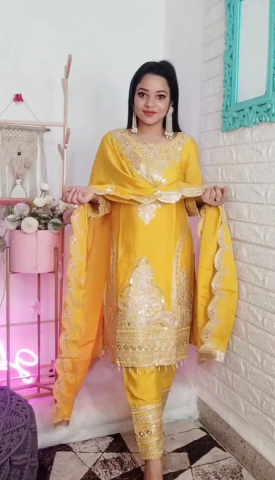 SRK 5149 Yellow Color Pure Chinnon Silk Embroidery Sequence Salwar Suit Wedding, Party, Festive, Events Expected Delivery 4-6 Working Days @ 2049/- | Jump Suits, Salwar suit, Casual Suits, Creative suits, Designer Suits, Palazzo Suits, Party Wear Suits, Patiala Suits, Straight Suits