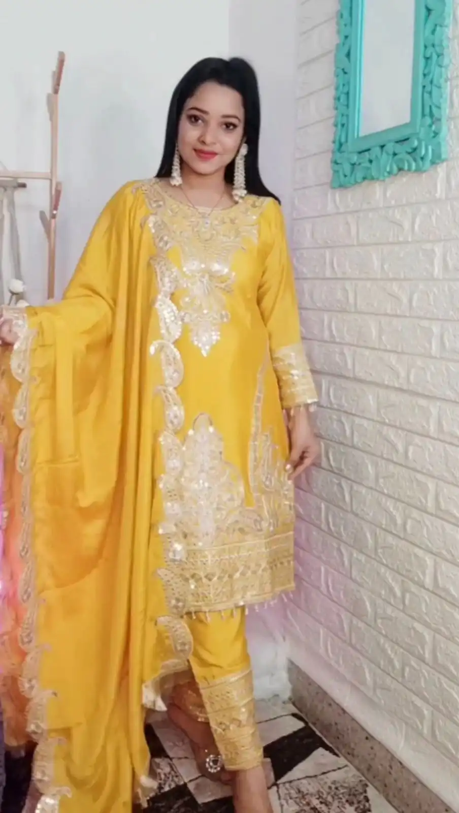 SRK 5149 Yellow Color Pure Chinnon Silk Embroidery Sequence Salwar Suit Wedding, Party, Festive, Events Expected Delivery 4-6 Working Days @ 2049/- | Jump Suits, Salwar suit, Casual Suits, Creative suits, Designer Suits, Palazzo Suits, Party Wear Suits, Patiala Suits, Straight Suits