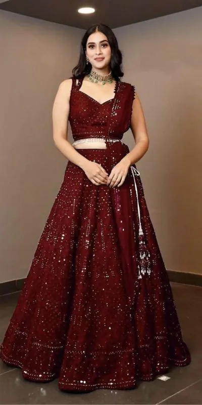 RC 215 Maroon Color Heavy Georgette Embroidery Sequins Work lace border Lehenga Choli Casual, Wedding, Party, Festive, Events Etc. 4-6 Working Days 1999/- | Lehenga, Bollywood Lehenga, Creative Lehenga, Designer Lehenga, Embroidered Lehenga, Party Wear Lehenga