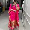 Glamorous Pink Color Jacquard Zari Kaftan Lace Border Kurti