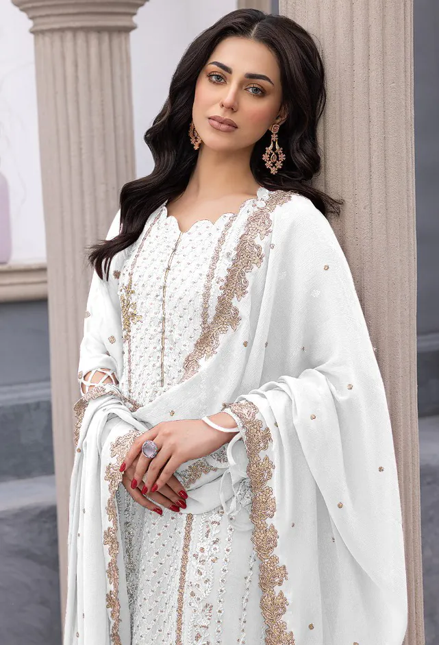 FC MARIA 1038 White Color Heavy Georgette Embroidery Salwar Suit Wedding, Party, Festive events, etc.  Expected Delivery  4-6 Working Days @1949/- Only | Jump Suits, Salwar suit, Casual Suits, Creative suits, Designer Suits, Palazzo Suits, Party Wear Suits, Patiala Suits, Straight Suits