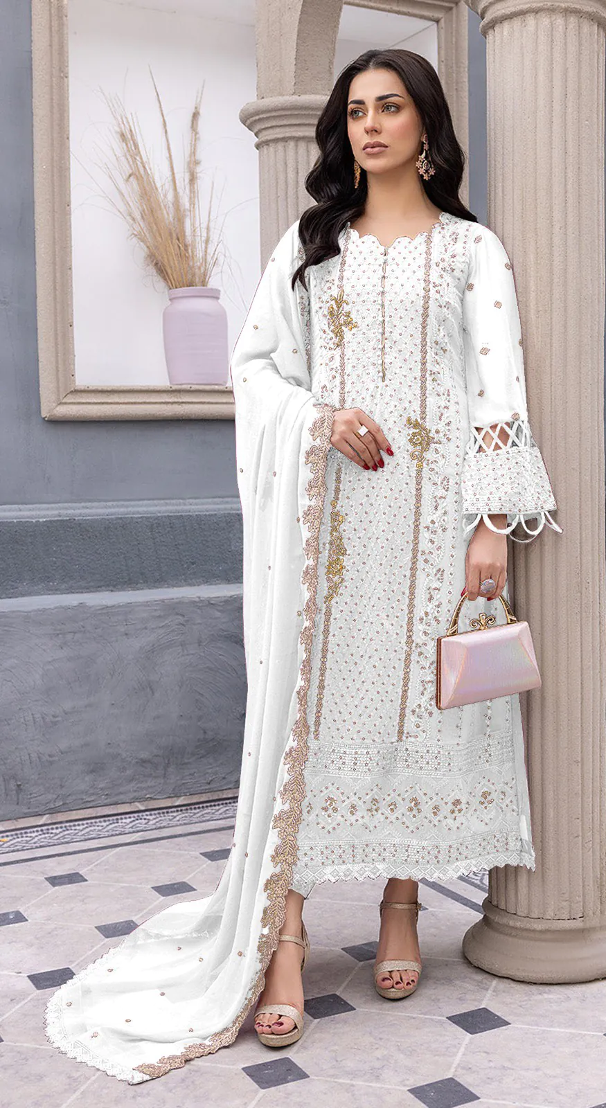 FC MARIA 1038 White Color Heavy Georgette Embroidery Salwar Suit Wedding, Party, Festive events, etc.  Expected Delivery  4-6 Working Days @1949/- Only | Jump Suits, Salwar suit, Casual Suits, Creative suits, Designer Suits, Palazzo Suits, Party Wear Suits, Patiala Suits, Straight Suits