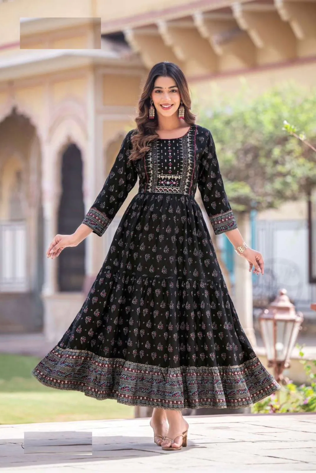 INLI Glamour Black Color Rayon Printed Gown With Hand Work  Casual, Wedding, Party, Festive, Events Etc. Expected Delivery 4-6 Working Days @1599 / | Gowns, Bollywood Gowns, Creative Gowns, Designer Gowns, Embroidered Gowns, Party Wear Gowns