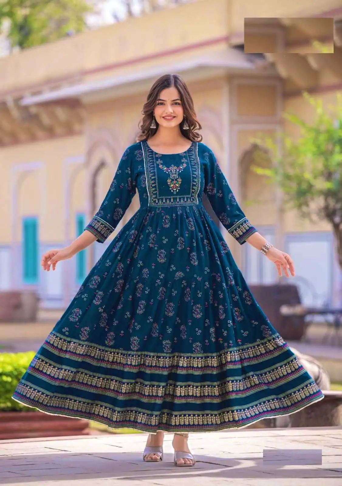 INLI Glamour Royal Blue Color Rayon Printed Gown With Hand Work  Casual, Wedding, Party, Festive, Events Etc. Delivery 4-6 Working Days @1599 /- | Gowns, Bollywood Gowns, Creative Gowns, Designer Gowns, Embroidered Gowns, Party Wear Gowns