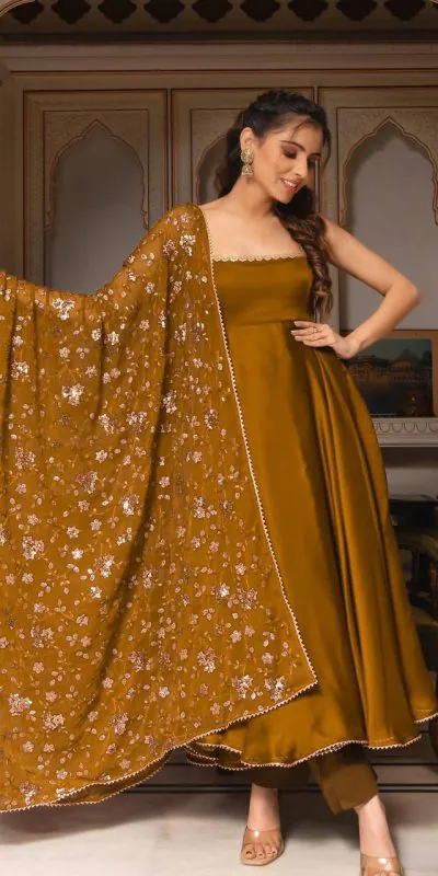 SRK 5128 Coffee Color Heavy Faux Georgette With Fully Flair Salwar Suit Wedding, Party, Festive, Events Expected Delivery 4-6 Working Days @ 1899/- | Casual Suits, Jump Suits, Salwar suit, Creative suits, Designer Suits, Palazzo Suits, Party Wear Suits, Patiala Suits, Straight Suits