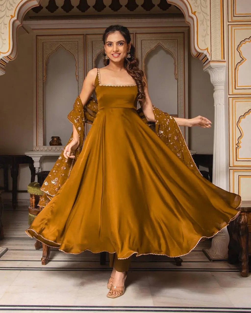 SRK 5128 Coffee Color Heavy Faux Georgette With Fully Flair Salwar Suit Wedding, Party, Festive, Events Expected Delivery 4-6 Working Days @ 1899/- | Casual Suits, Jump Suits, Salwar suit, Creative suits, Designer Suits, Palazzo Suits, Party Wear Suits, Patiala Suits, Straight Suits