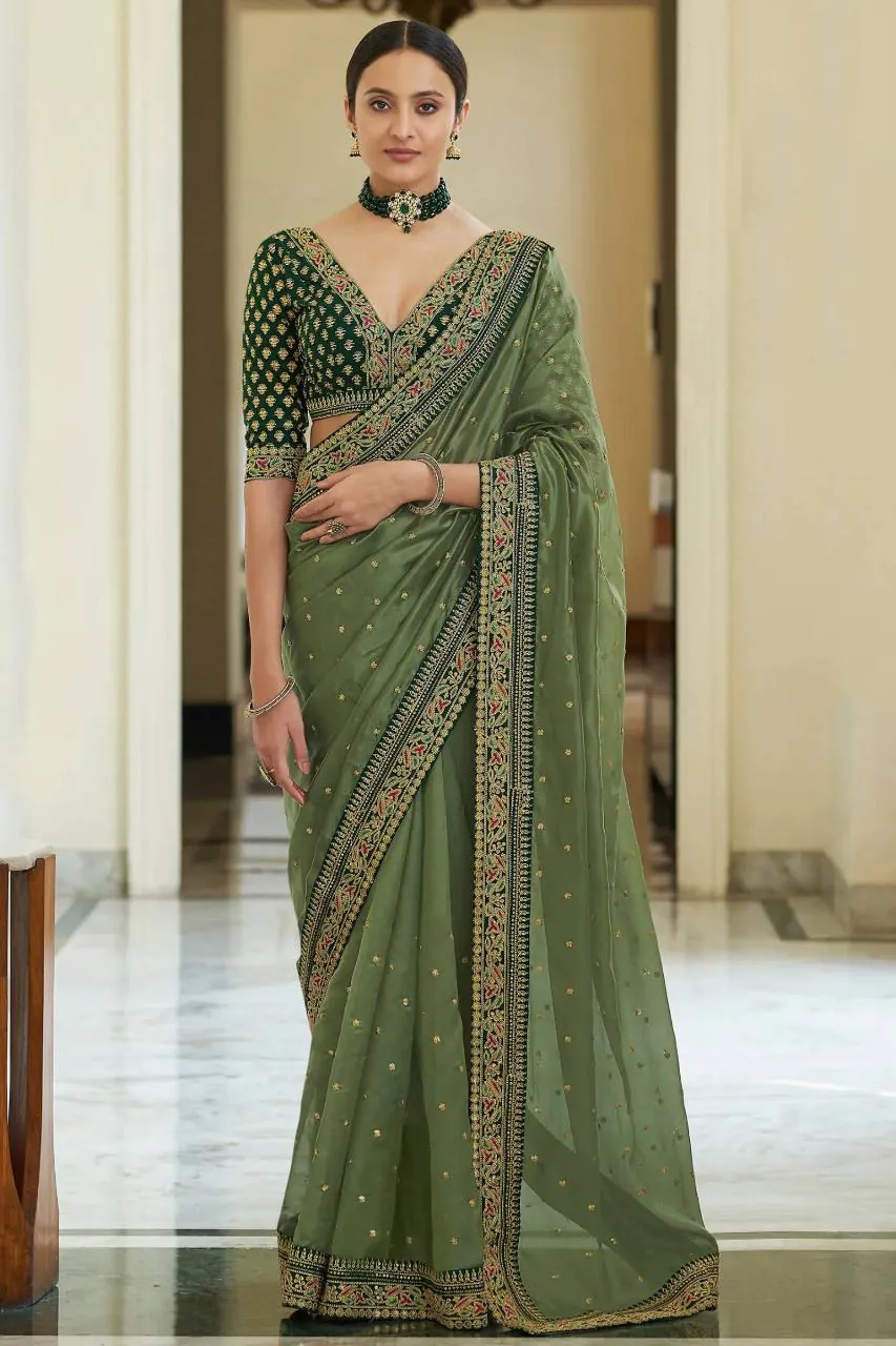 VT Kanshika Green  Color Organza Silk Embroidery Lace Border Saree And Blouse Casual, Wedding, Festive, Events . Expected Delivery  4-6 Working Days @1949/- | Designer Sarees, Sarees, Bollywood Sarees, Creative Sarees, Embroidered Sarees, Ethnic Saree, Modern Digital sarees, Party Wear Sarees