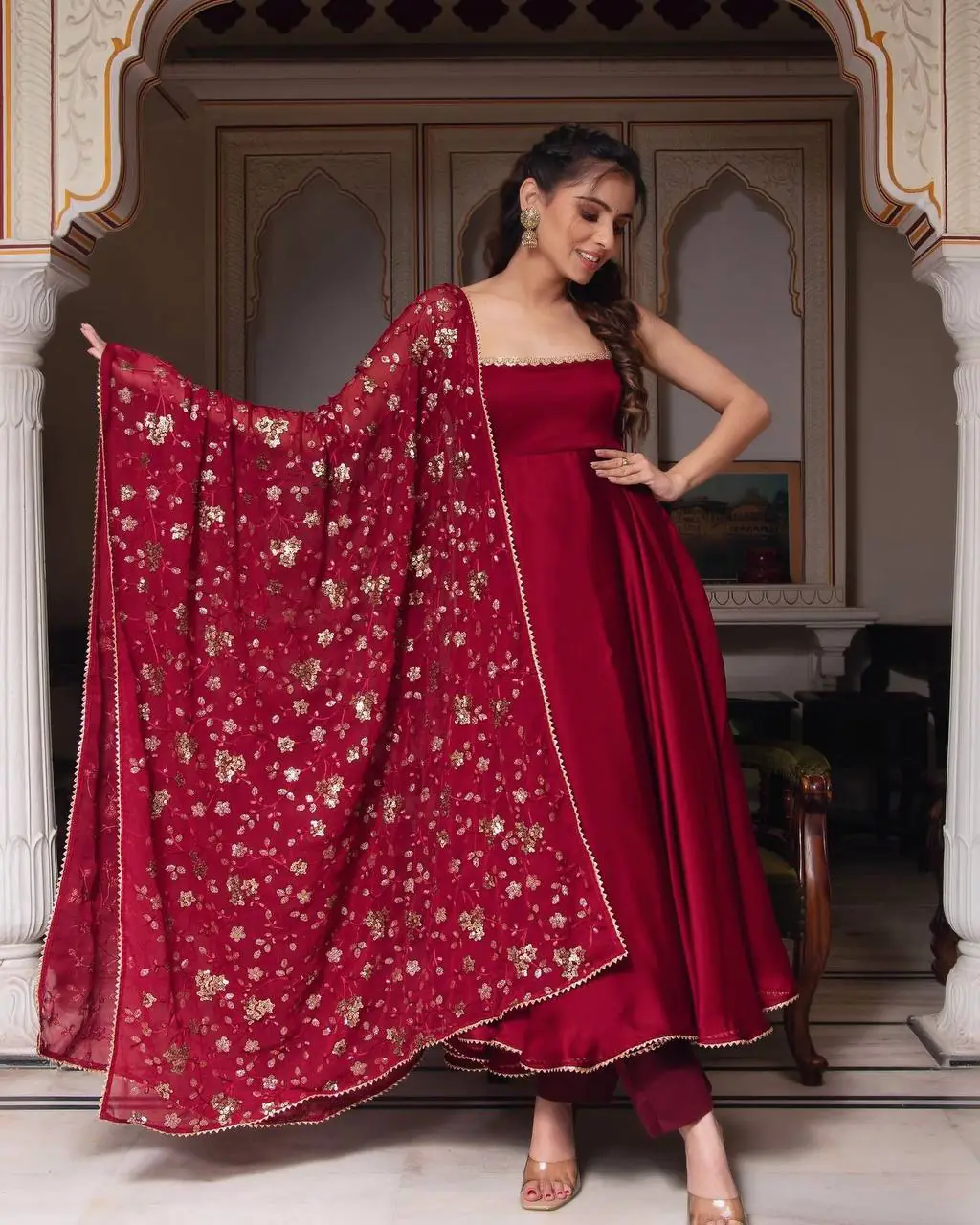 SRK 5128 Red Color Heavy Faux Georgette With Fully Flair Salwar Suit Wedding, Party, Festive, Events Expected Delivery 4-6 Working Days @ 1899/- | Casual Suits, Jump Suits, Salwar suit, Creative suits, Designer Suits, Palazzo Suits, Party Wear Suits, Patiala Suits, Straight Suits