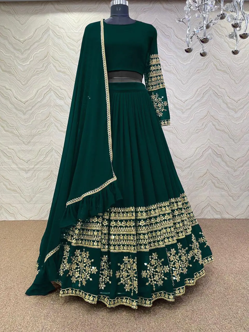 RC Butta Gold Dark Green Color Heavy Georgette Embroidery Sequins Lehenga Choli Casual, Party Wedding, Festive, Events Etc. Delivery  4-6 Working Days 1699/- | Lehenga, Bollywood Lehenga, Creative Lehenga, Designer Lehenga, Embroidered Lehenga, Party Wear Lehenga