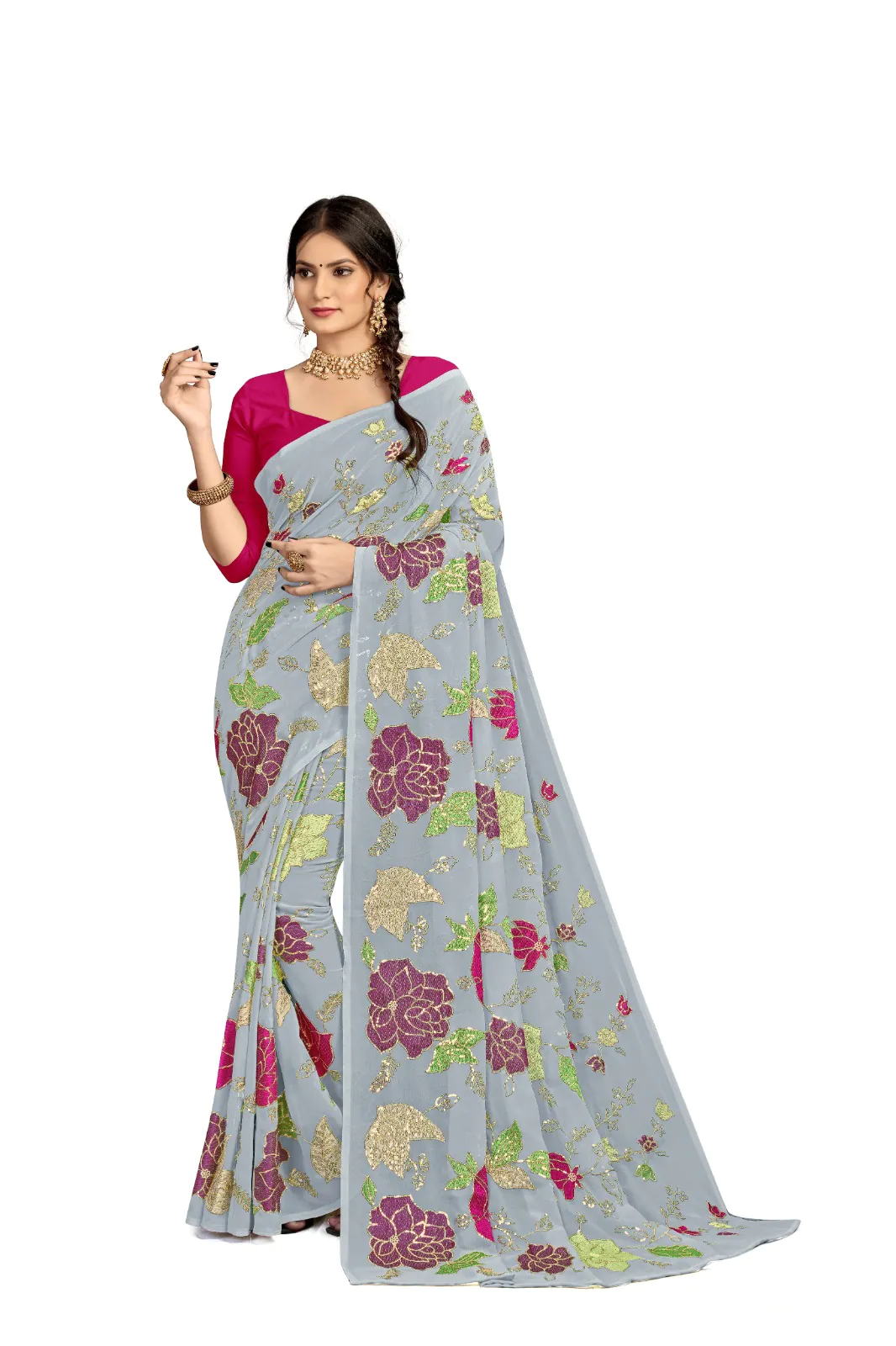 KT 248 Grey Color Georgette Fancy Thread & Sequence Saree Casual, Party Wear, Wedding   Expected Delivery 4-6 Working Days@1799/- | Designer Sarees, Sarees, Bollywood Sarees, Creative Sarees, Embroidered Sarees, Party Wear Sarees