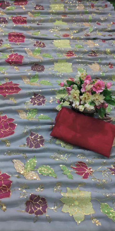 KT 248 Grey Color Georgette Fancy Thread & Sequence Saree Casual, Party Wear, Wedding   Expected Delivery 4-6 Working Days@1799/- | Designer Sarees, Sarees, Bollywood Sarees, Creative Sarees, Embroidered Sarees, Party Wear Sarees