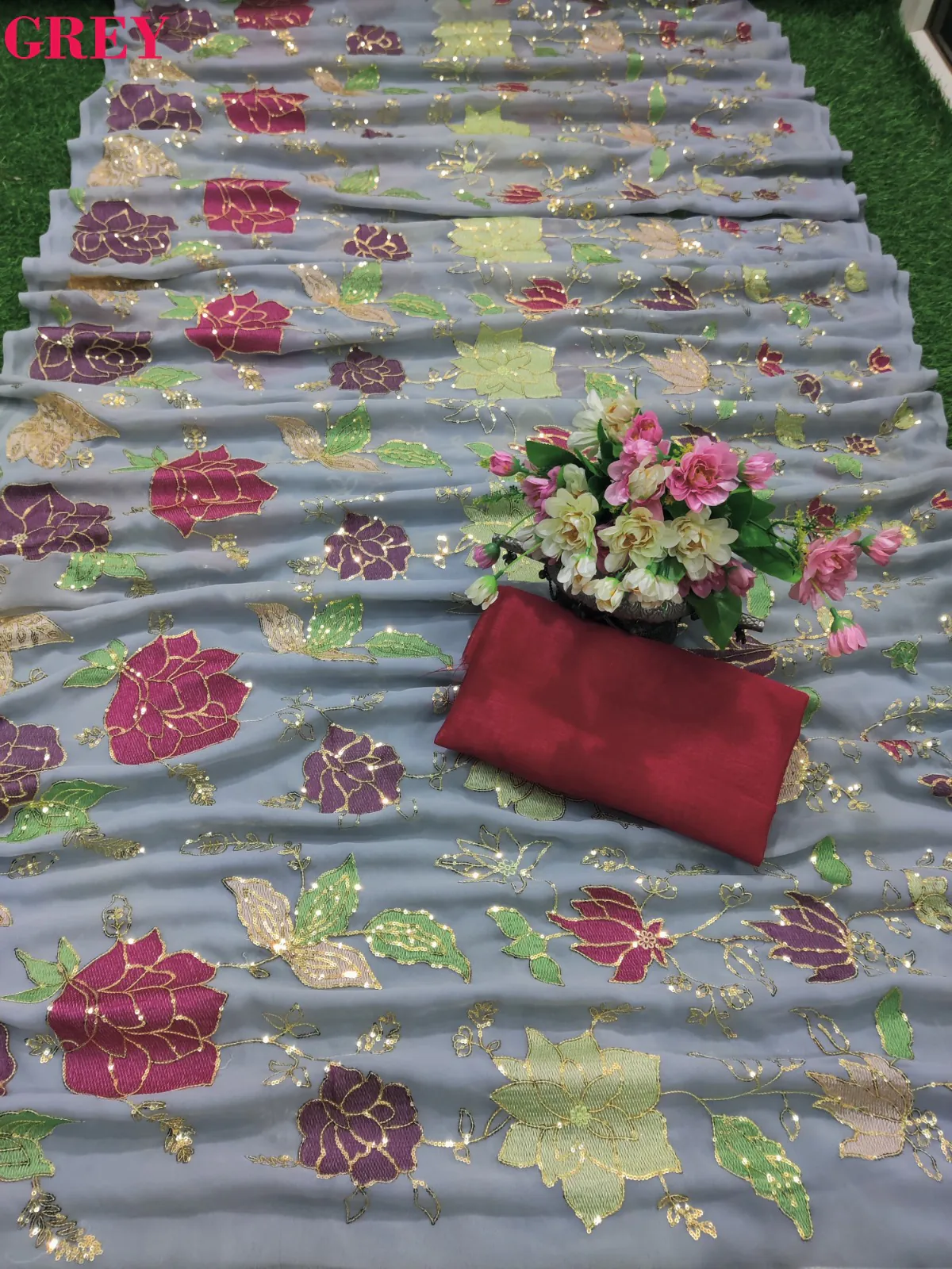 KT 248 Grey Color Georgette Fancy Thread & Sequence Saree Casual, Party Wear, Wedding   Expected Delivery 4-6 Working Days@1799/- | Designer Sarees, Sarees, Bollywood Sarees, Creative Sarees, Embroidered Sarees, Party Wear Sarees