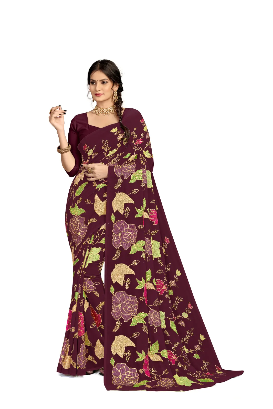 KT 248 Purple Color Georgette Fancy Thread & Sequence Saree Casual, Party Wear, Wedding   Expected Delivery 4-6 Working Days@1799/- | Designer Sarees, Sarees, Bollywood Sarees, Creative Sarees, Embroidered Sarees, Party Wear Sarees