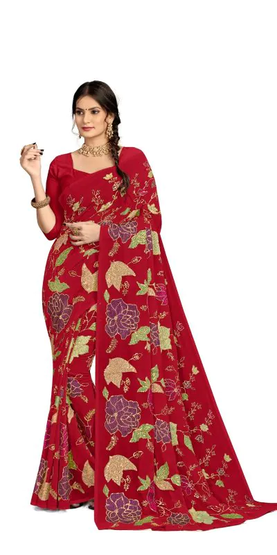 KT 248 Red Color Georgette Fancy Thread & Sequence Saree Casual, Party Wear, Wedding Expected Delivery 4-6 Working Days@1799/- | Designer Sarees, Sarees, Bollywood Sarees, Creative Sarees, Embroidered Sarees, Party Wear Sarees