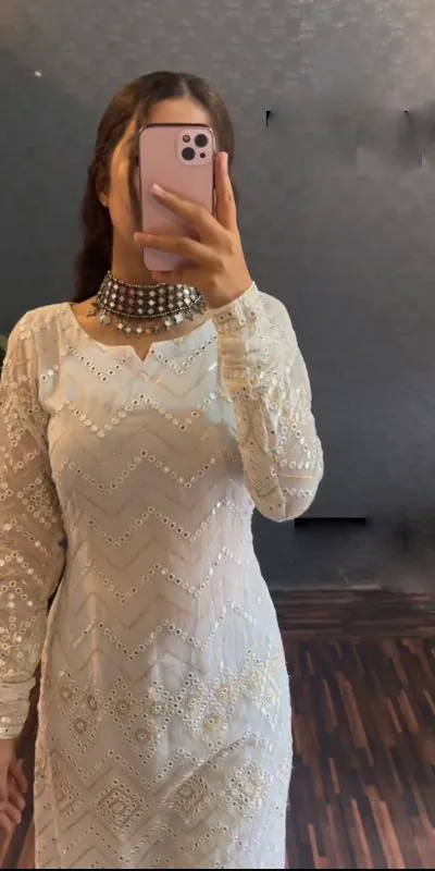 RTC 5535 White Color Foix Georgette thread Sequence Work Kurti Casual, Wedding, Party, Festive, Events Etc. Expected Delivery 4-6 Working Days @1649/- | Kurti, Bollywood Kurti, Creative Kurtis, Designer Kurti, Party Wear Kurti, Selfie Kurti