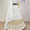 Graceful White Color Georgette Embroidery Sequins Lehenga Choli