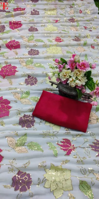 KT 248 White Color Georgette Fancy Thread & Sequence Saree Casual, Party Wear, Wedding   Expected Delivery 4-6 Working Days@1799/- | Designer Sarees, Sarees, Bollywood Sarees, Creative Sarees, Embroidered Sarees, Party Wear Sarees