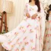 Graceful White Georgette Embroidered Swarovski Anarkali Suit