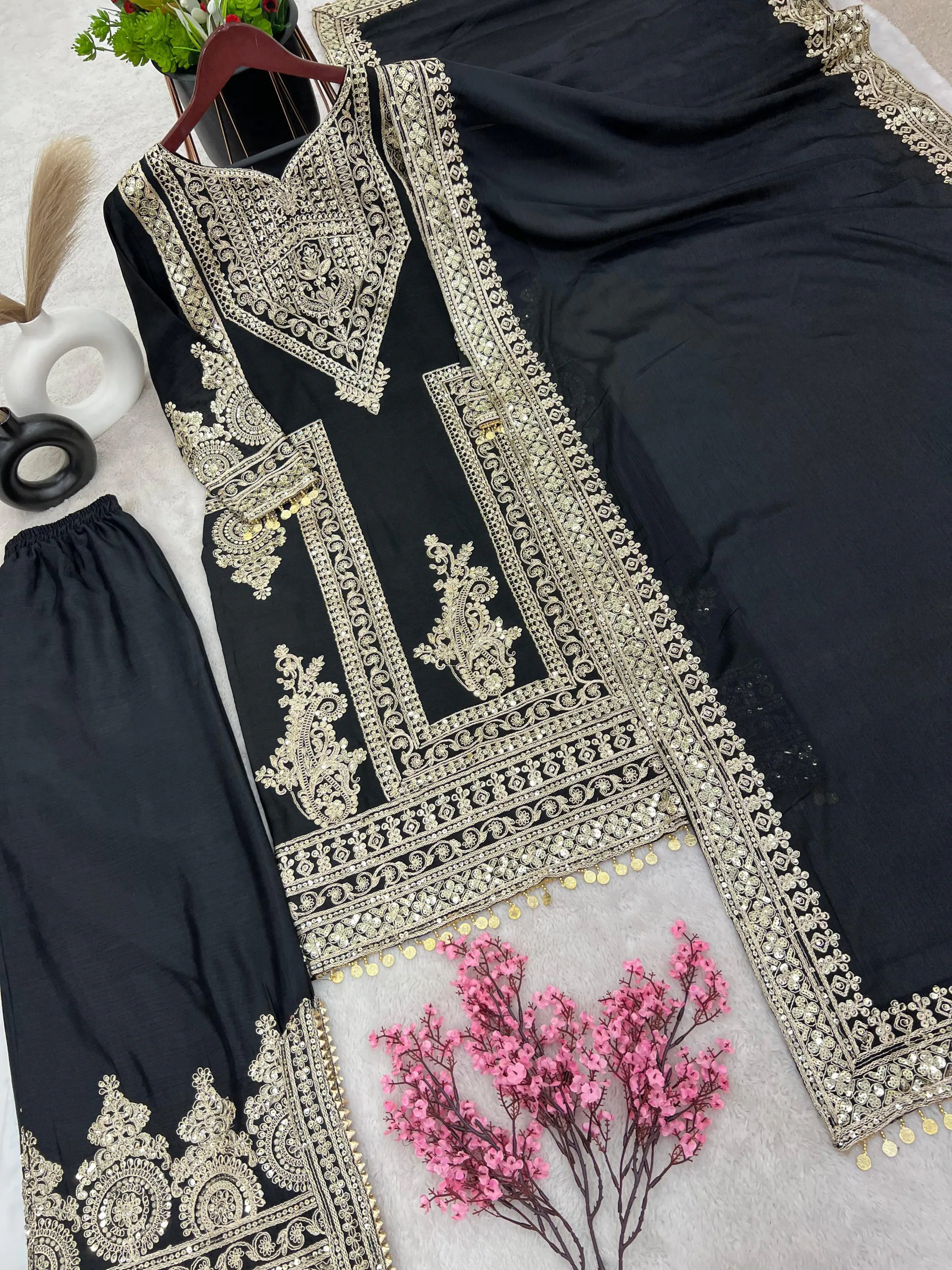 NSR 805 Black Color Pure Chinnon Silk Embroidery Coding Salwar Suit Casual, Party Festive, Events Etc. Expected Delivery 4-6 Working Days @2149/- | Jump Suits, Salwar suit, Casual Suits, Creative suits, Designer Suits, Palazzo Suits, Party Wear Suits, Patiala Suits, Straight Suits