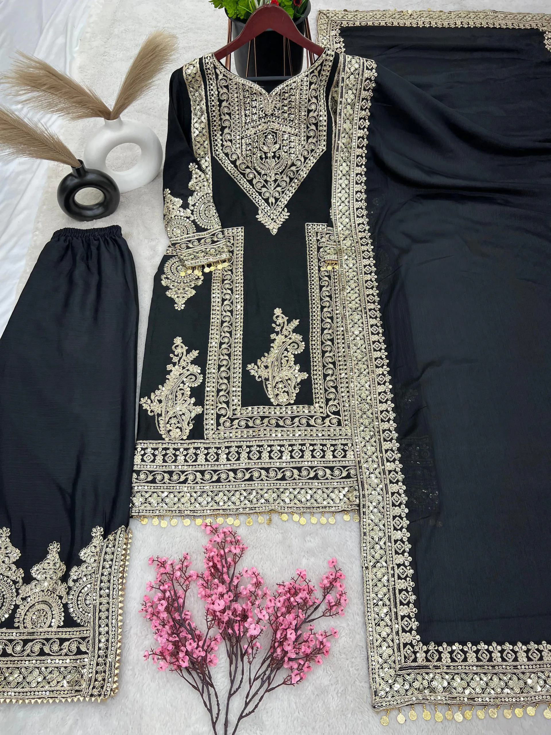 NSR 805 Black Color Pure Chinnon Silk Embroidery Coding Salwar Suit Casual, Party Festive, Events Etc. Expected Delivery 4-6 Working Days @2149/- | Jump Suits, Salwar suit, Casual Suits, Creative suits, Designer Suits, Palazzo Suits, Party Wear Suits, Patiala Suits, Straight Suits