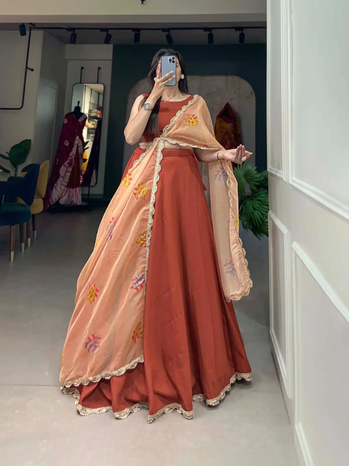LNB1004 Bright Orange Color Polyester Viscose Chadri Lehenga Choli Gotta Patti Lace Festive Party Wedding, Events etc. Delivery 4-6 Working Days @2349/- | Lehenga, Bollywood Lehenga, Creative Lehenga, Designer Lehenga, Embroidered Lehenga, Party Wear Lehenga