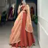 Grand Bright Orange Color Polyester Viscose Chadri Lehenga
