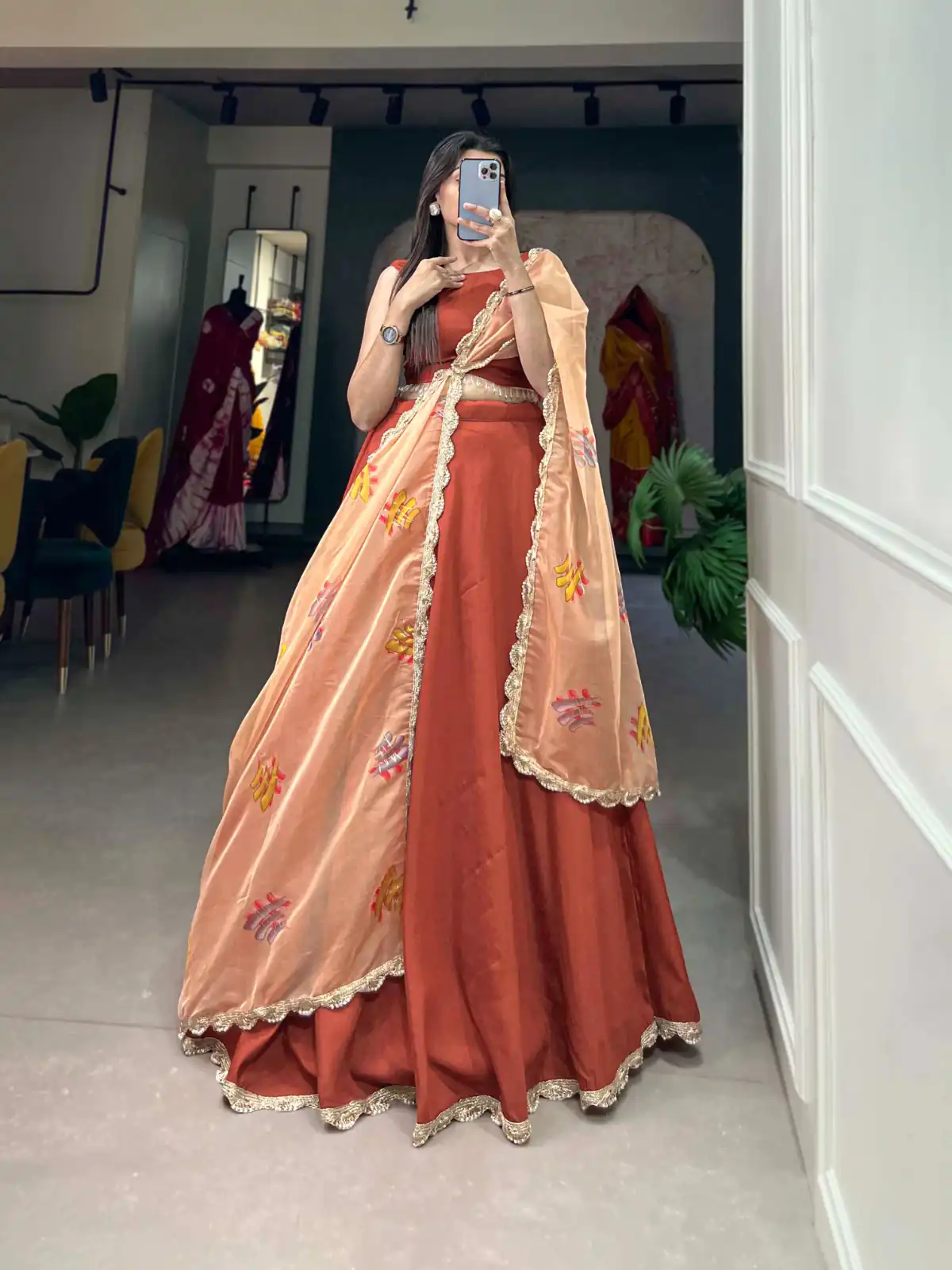 LNB1004 Bright Orange Color Polyester Viscose Chadri Lehenga Choli Gotta Patti Lace Festive Party Wedding, Events etc. Delivery 4-6 Working Days @2349/- | Lehenga, Bollywood Lehenga, Creative Lehenga, Designer Lehenga, Embroidered Lehenga, Party Wear Lehenga