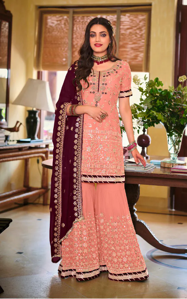 DS 1364 Light Pink Color Faux Georgette Embroidery Work Salwar Suit Wedding, Party, Festive, Events Expected Delivery 4-6 Working Days @ 2299/- | Jump Suits, Salwar suit, Casual Suits, Creative suits, Designer Suits, Palazzo Suits, Party Wear Suits, Patiala Suits, Straight Suits