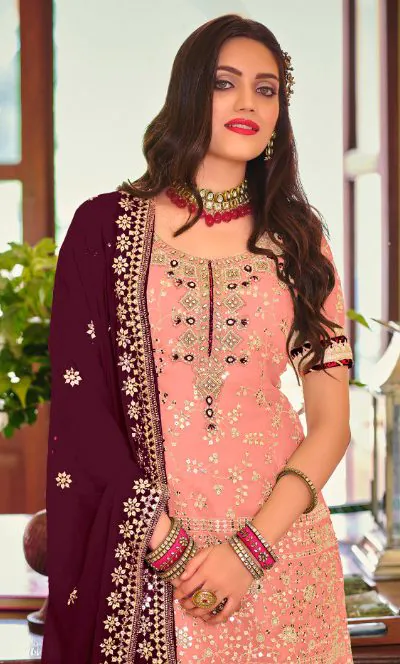 DS 1364 Light Pink Color Faux Georgette Embroidery Work Salwar Suit Wedding, Party, Festive, Events Expected Delivery 4-6 Working Days @ 2299/- | Jump Suits, Salwar suit, Casual Suits, Creative suits, Designer Suits, Palazzo Suits, Party Wear Suits, Patiala Suits, Straight Suits