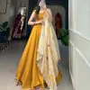 Grand Mustard Color Polyester Viscose Chadri Lehenga Choli