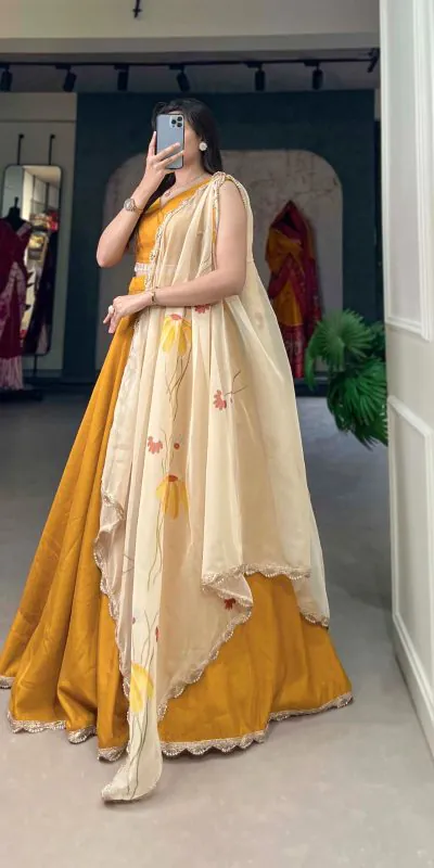 LNB1004 Mustard Color Polyester Viscose Chadri Lehenga Choli Gotta Patti Lace Festive Party Wedding, Events etc. Delivery 4-6 Working Days @2349/- | Lehenga, Bollywood Lehenga, Creative Lehenga, Designer Lehenga, Embroidered Lehenga, Party Wear Lehenga