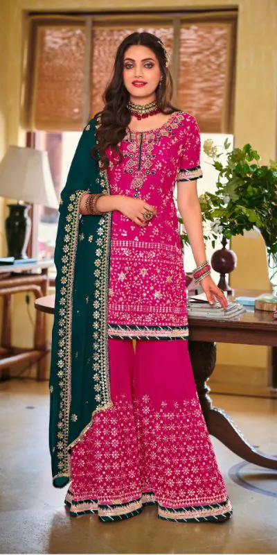 DS 1364 Pink Color Faux Georgette Embroidery Work Salwar Suit Wedding, Party, Festive, Events Expected Delivery 4-6 Working Days @ 2299/- | Jump Suits, Salwar suit, Casual Suits, Creative suits, Designer Suits, Palazzo Suits, Party Wear Suits, Patiala Suits, Straight Suits