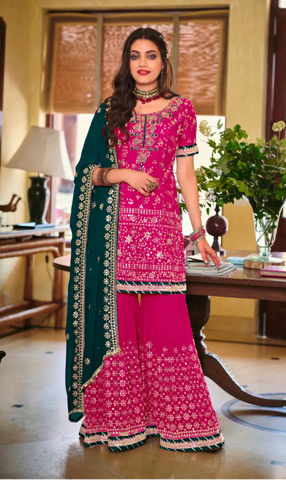 DS 1364 Pink Color Faux Georgette Embroidery Work Salwar Suit Wedding, Party, Festive, Events Expected Delivery 4-6 Working Days @ 2299/- | Jump Suits, Salwar suit, Casual Suits, Creative suits, Designer Suits, Palazzo Suits, Party Wear Suits, Patiala Suits, Straight Suits