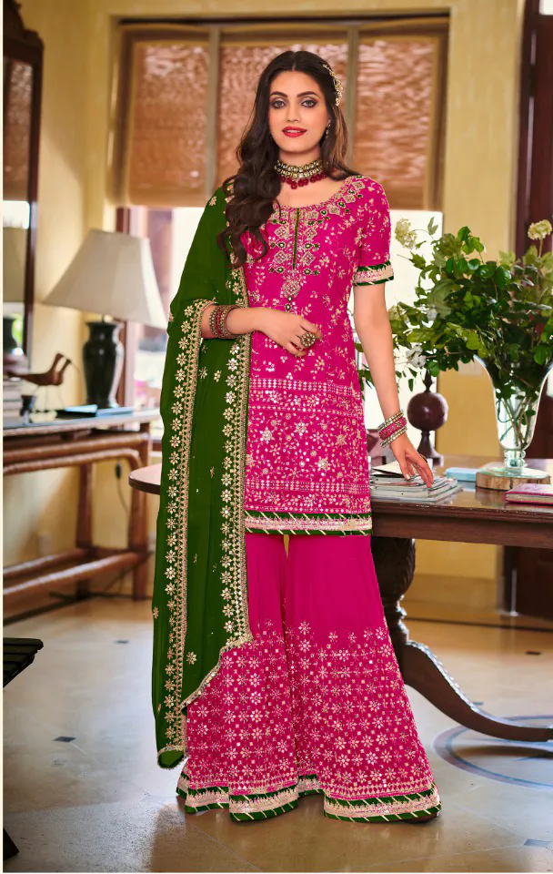 DS 1364 Pink Color Faux Georgette Embroidery Work Salwar Suit Wedding, Party, Festive, Events Expected Delivery 4-6 Working Days @ 2299/- | Jump Suits, Salwar suit, Casual Suits, Creative suits, Designer Suits, Palazzo Suits, Party Wear Suits, Patiala Suits, Straight Suits