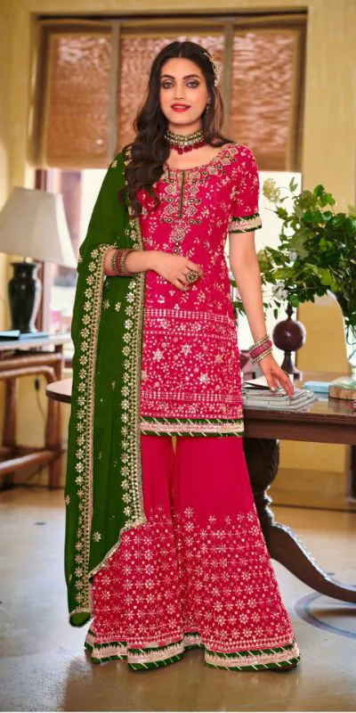 DS 1364 Red Color Faux Georgette Embroidery Work Salwar Suit Wedding, Party, Festive, Events Expected Delivery 4-6 Working Days @ 2299/- | Jump Suits, Salwar suit, Casual Suits, Creative suits, Designer Suits, Palazzo Suits, Party Wear Suits, Patiala Suits, Straight Suits