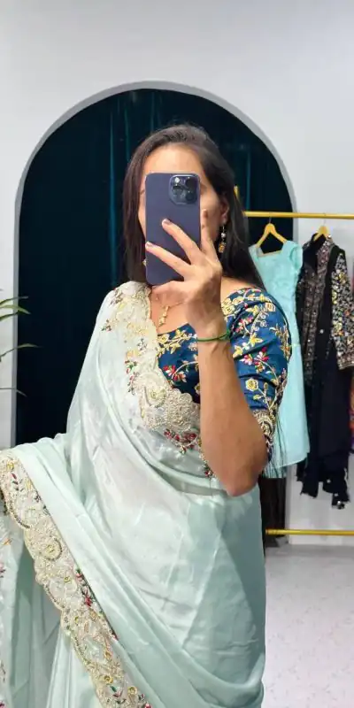 ST 463 Light Pista Green Color Chinon Embroidery Cotton Thread Saree Casual, Wedding, Party, Festive, Events Etc. Expected Delivery 4-6 Working Days @1849/- | Designer Sarees, Sarees, Bollywood Sarees, Creative Sarees, Embroidered Sarees, Ethnic Saree, Modern Digital sarees, Party Wear Sarees