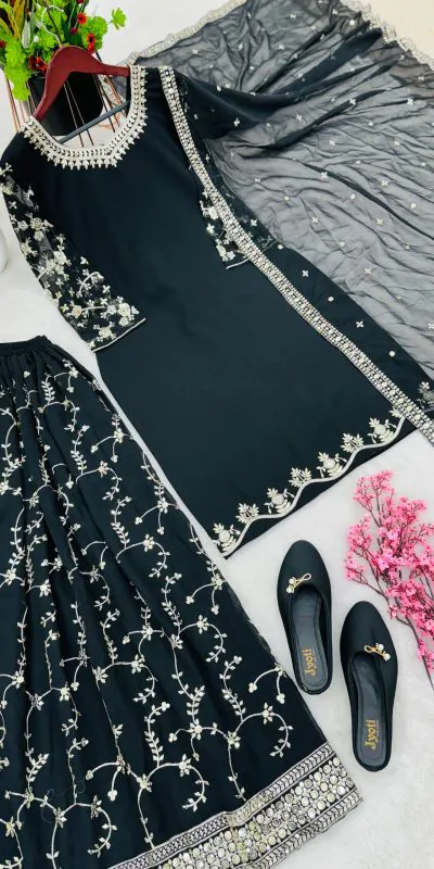 SRK 5135 Black Color Georgette Embroidery Sequence Salwar Suit Wedding, Party, Festive, Events Expected Delivery 4-6 Working Days @ 1999/- | Casual Suits, Jump Suits, Salwar suit, Creative suits, Designer Suits, Palazzo Suits, Party Wear Suits, Patiala Suits, Straight Suits
