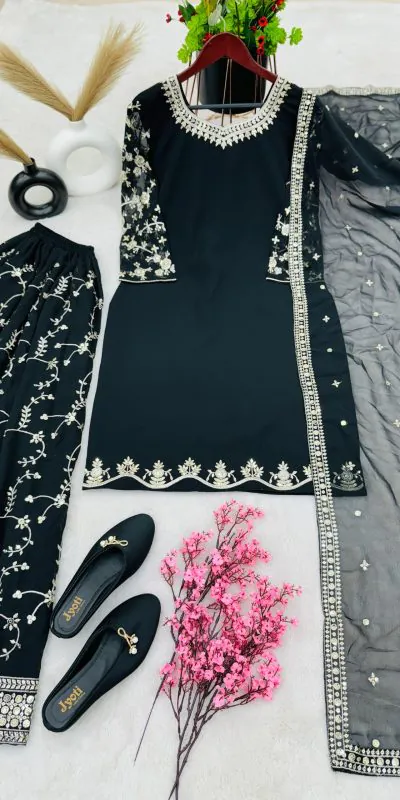 SRK 5135 Black Color Georgette Embroidery Sequence Salwar Suit Wedding, Party, Festive, Events Expected Delivery 4-6 Working Days @ 1999/- | Casual Suits, Jump Suits, Salwar suit, Creative suits, Designer Suits, Palazzo Suits, Party Wear Suits, Patiala Suits, Straight Suits