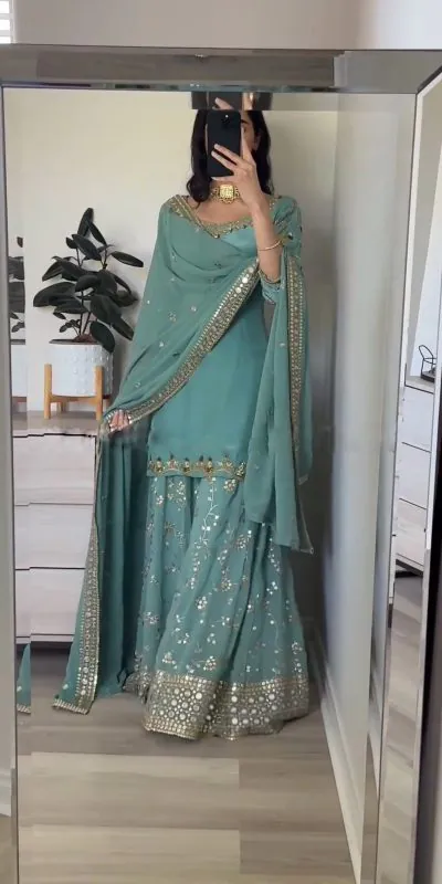 SRK 5135 Blue Color Georgette Embroidery Sequence Salwar Suit Wedding, Party, Festive, Events Expected Delivery 4-6 Working Days @ 1999/- | Jump Suits, Salwar suit, Casual Suits, Creative suits, Designer Suits, Palazzo Suits, Party Wear Suits, Patiala Suits, Straight Suits