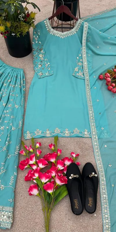 SRK 5135 Blue Color Georgette Embroidery Sequence Salwar Suit Wedding, Party, Festive, Events Expected Delivery 4-6 Working Days @ 1999/- | Jump Suits, Salwar suit, Casual Suits, Creative suits, Designer Suits, Palazzo Suits, Party Wear Suits, Patiala Suits, Straight Suits