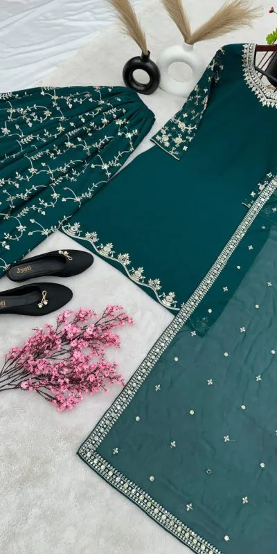 SRK 5135 Peacock Green Color Georgette Embroidery Sequence Salwar Suit Wedding, Party, Festive, Events Expected Delivery 4-6 Working Days @ 1999/- | Casual Suits, Jump Suits, Salwar suit, Creative suits, Designer Suits, Palazzo Suits, Party Wear Suits, Patiala Suits, Straight Suits