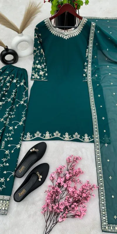 SRK 5135 Peacock Green Color Georgette Embroidery Sequence Salwar Suit Wedding, Party, Festive, Events Expected Delivery 4-6 Working Days @ 1999/- | Casual Suits, Jump Suits, Salwar suit, Creative suits, Designer Suits, Palazzo Suits, Party Wear Suits, Patiala Suits, Straight Suits